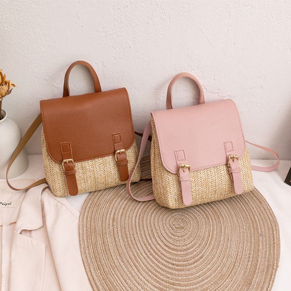 Tas Ransel Jerami Kulit PU Fas - Leather Backpack Vintage ulasan dan harga